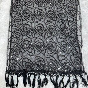 Sheer Black Scarf with Sequins
